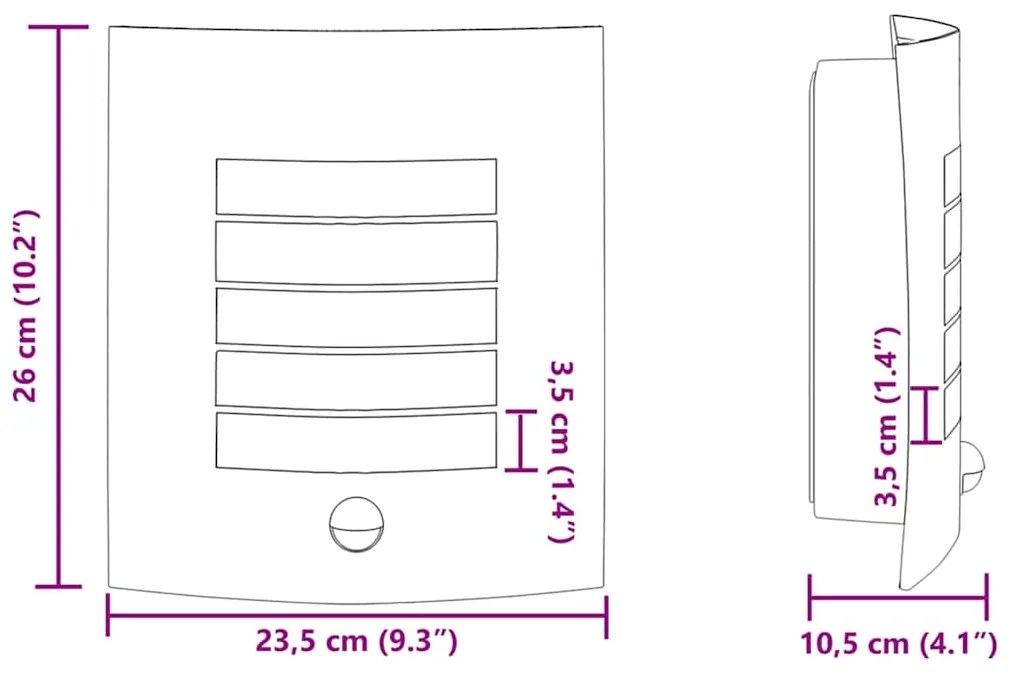 Luz de Parede Externa com Sensor 2 pcs Prata Aço Inoxidável IP44