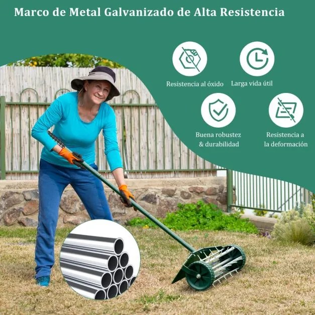 Rolo Jardim Aerador de relva de 46 cm Aeração com dentes rotativos Escudo protetor Aeração pesada do solo para jardim pátio