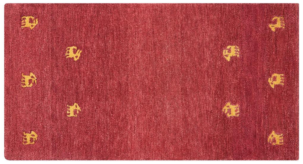 Tapete Gabbeh em lã vermelha 80 x 150 cm YARALI Beliani