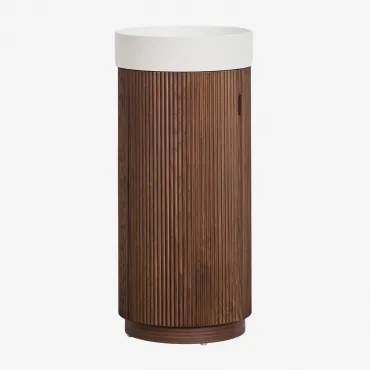 Conjunto De Móvel De Casa De Banho Ø40 Cm Em Madeira Com Lavatório Integrado Freia Madeira Escura - Sklum