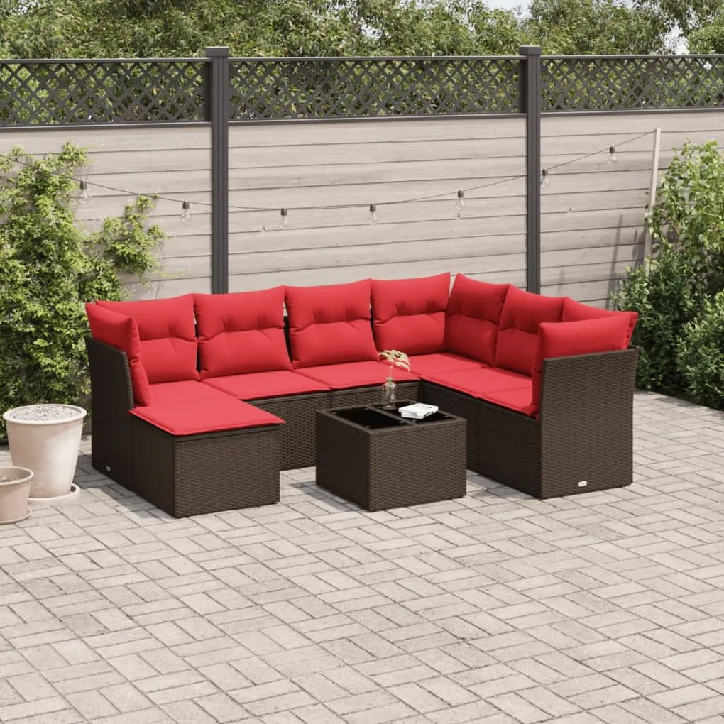 vidaXL 8 pcs conjunto sofás de jardim c/ almofadões vime PE castanho