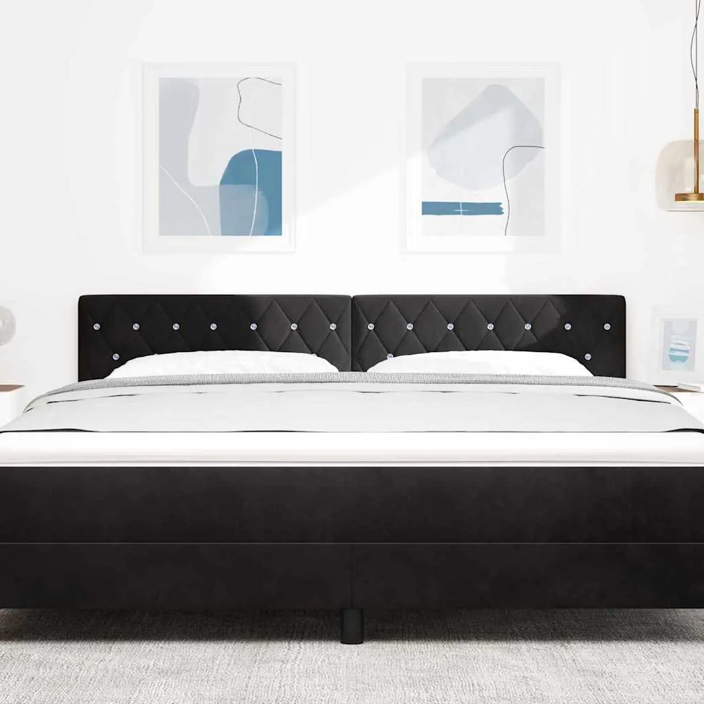 Cabeceira LED com botão de cristal, estofada em veludo preto, 90 cm