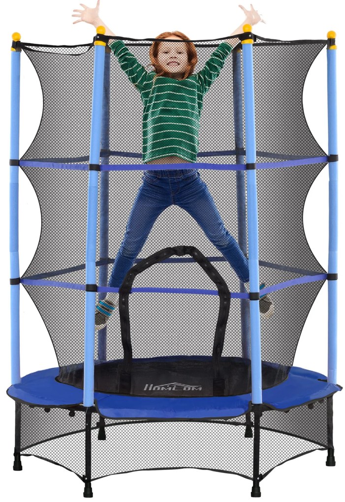 HOMCOM Trampolim para Crianças com Rede de Segurança e Estrutura de Aço para Interiores e Exteriores Carga 50kg Ø140x190 cm Azul