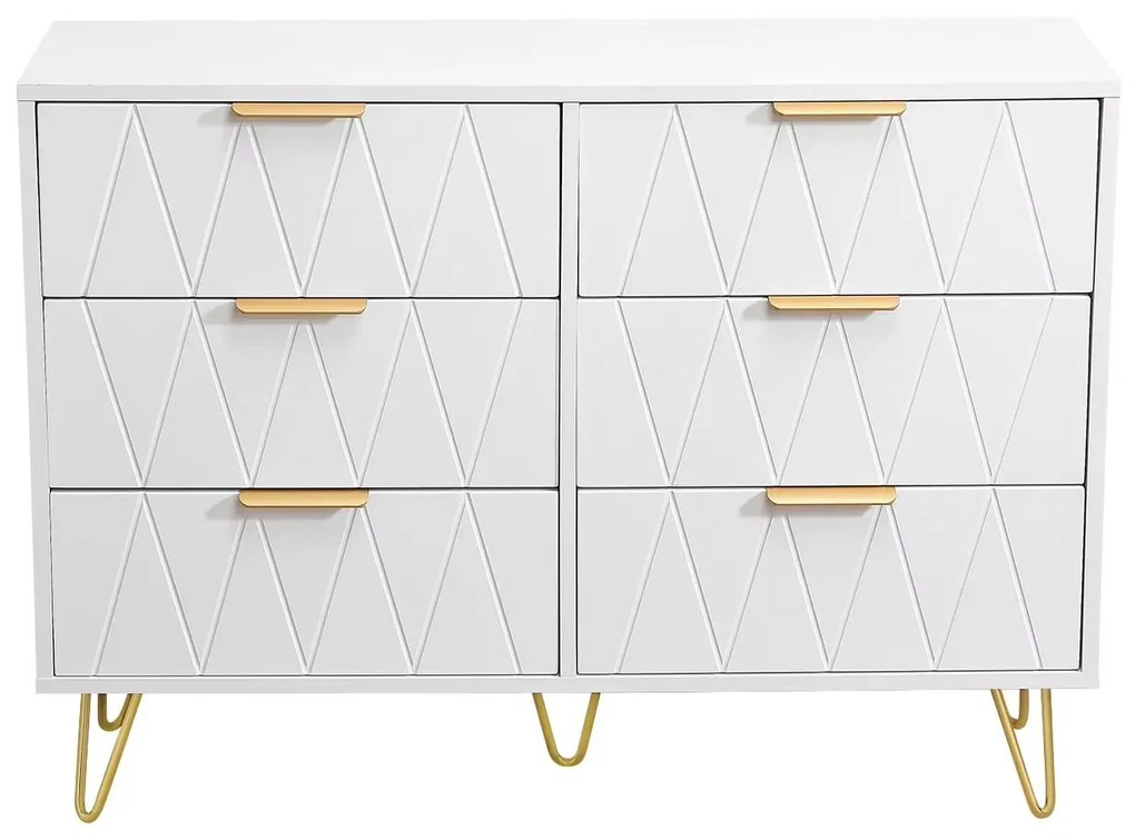 Cómoda com 6 Gavetas – Faro – 100x34x58 cm – Branco e Dourado - Design