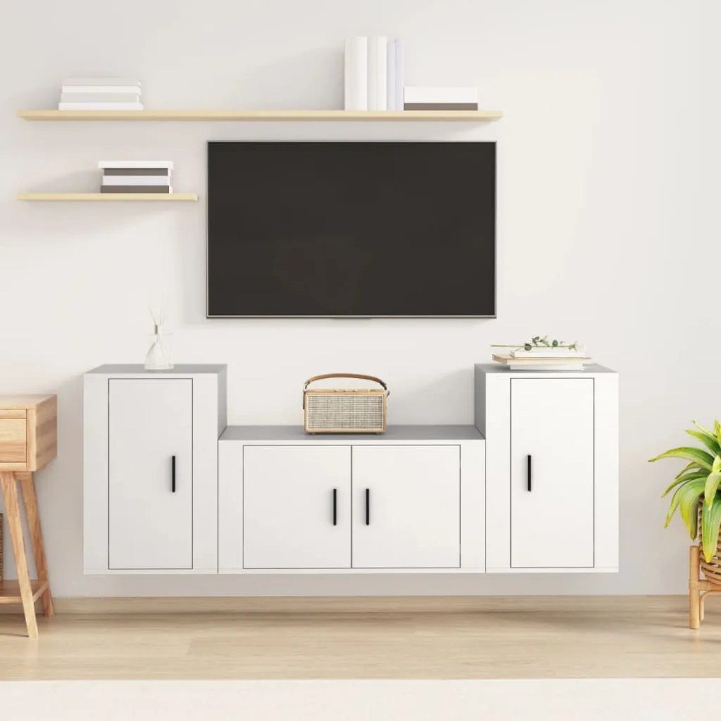 vidaXL Conjunto móveis de TV 3 pcs madeira processada branco