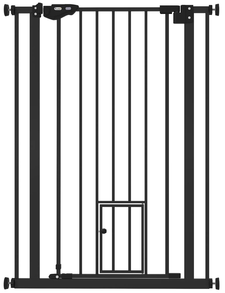 Pawhut Barreira de Segurança para Animais de 104 cm Porta Automático Travamento Duplo Sem Perfuração de 74-80 cm em Aço Preto | Aosom Portugal