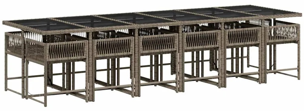 13 pcs conjunto jantar p/ jardim c/ almofadões vime PE cinzento