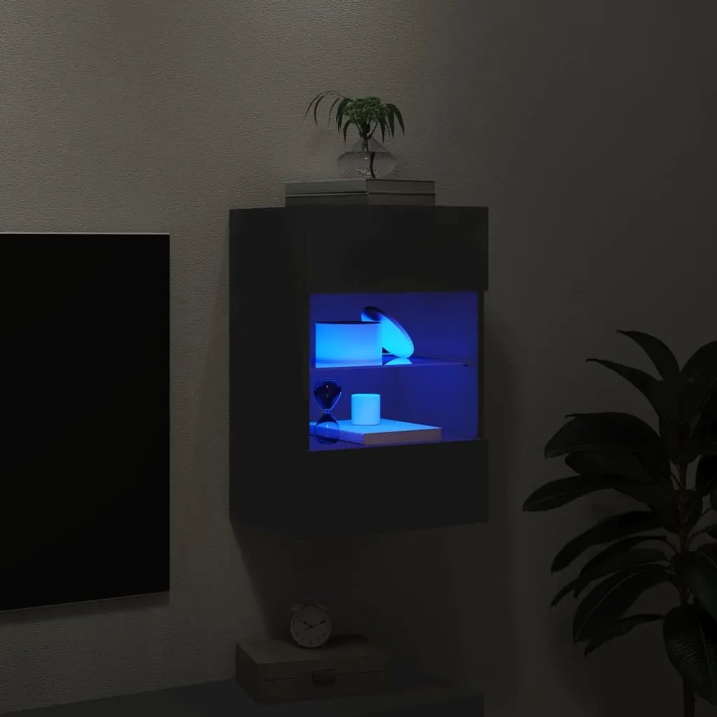 Móvel de parede para TV com luzes LED 40x30x60,5 cm preto