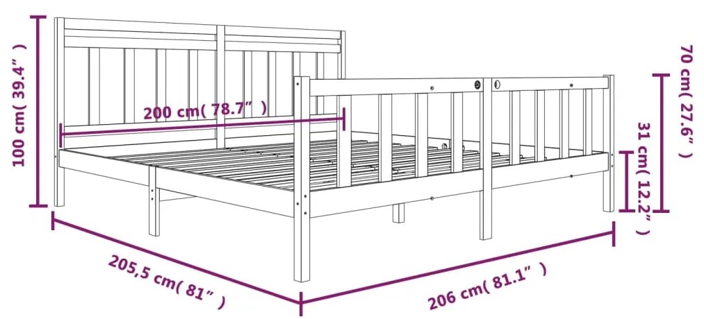 Estrutura de cama 200x200 cm madeira maciça