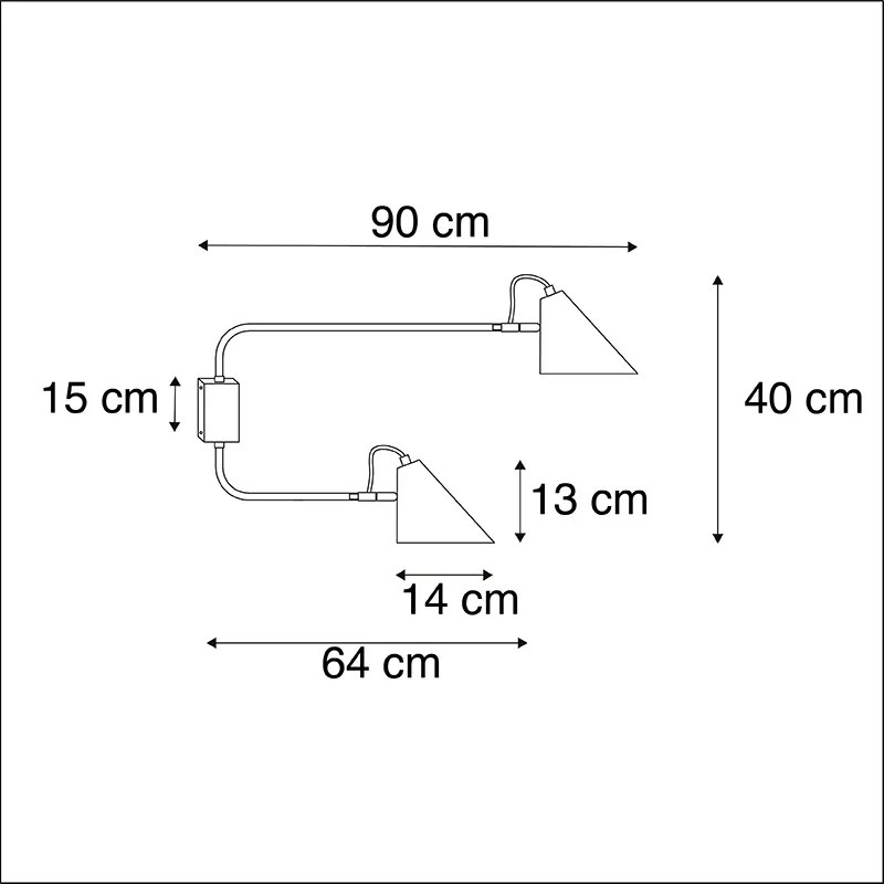 LED Candeeiro de parede inteligente preto 2 luzes ajustável incl. Wifi A60 - Lune Retro