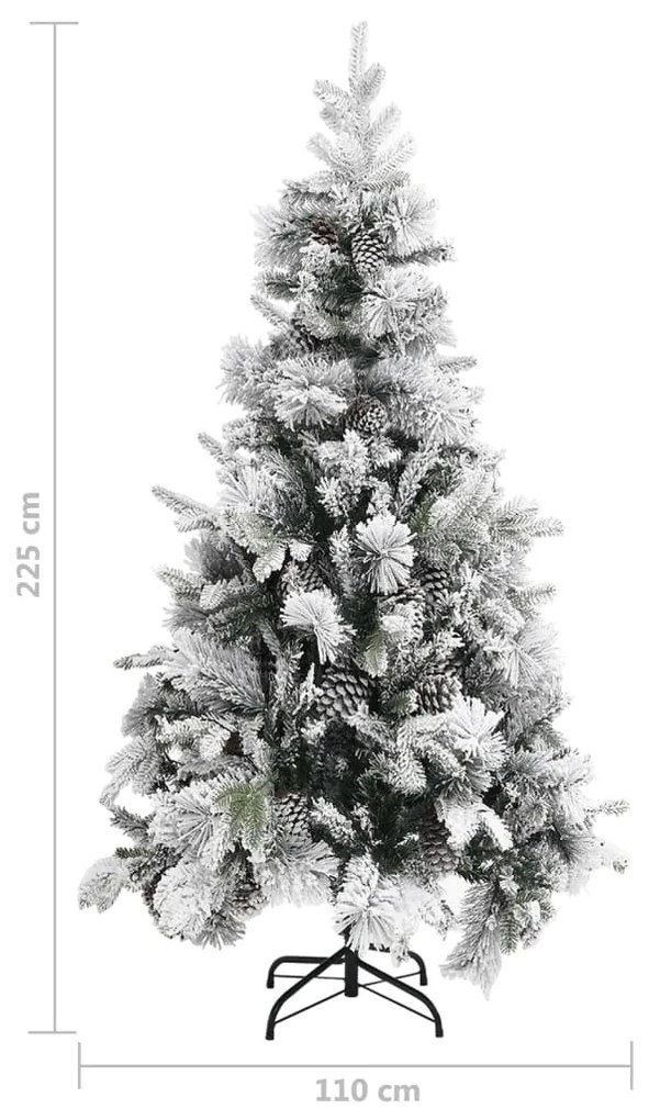 Árvore de Natal c/ flocos de neve e pinhas 225 cm PVC e PE