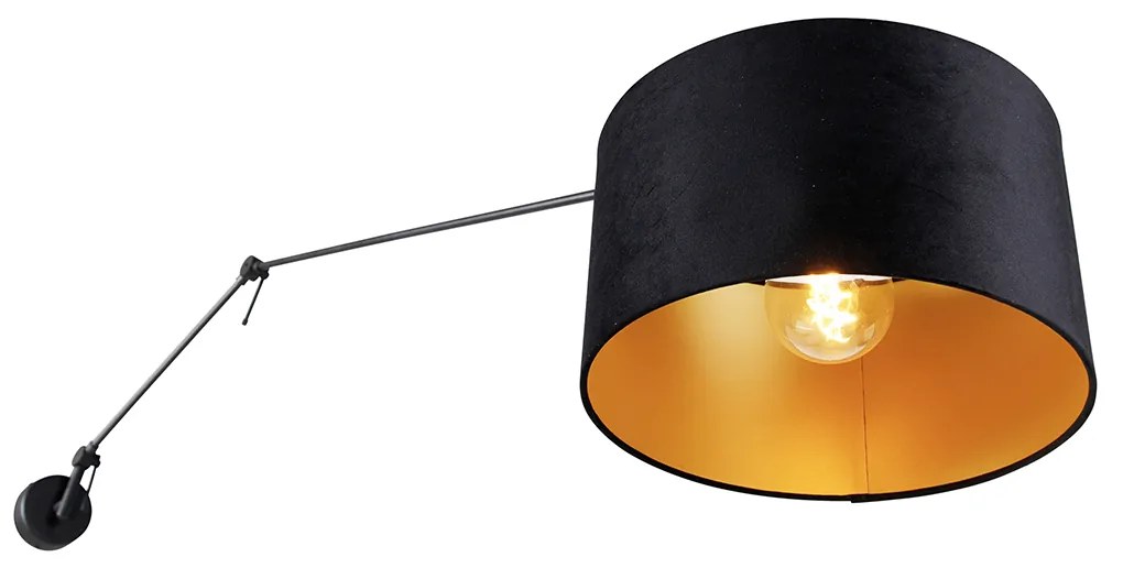 Candeeiro de parede preto com abajur de veludo preto 35 cm ajustável - Blitz Moderno