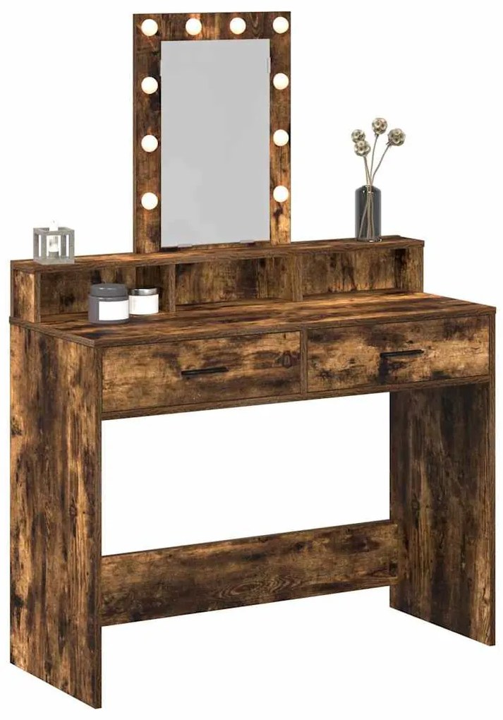 Mesa de Maquiagem vidaXL com Luzes LED Carvalho Fumado 100x41x140 cm