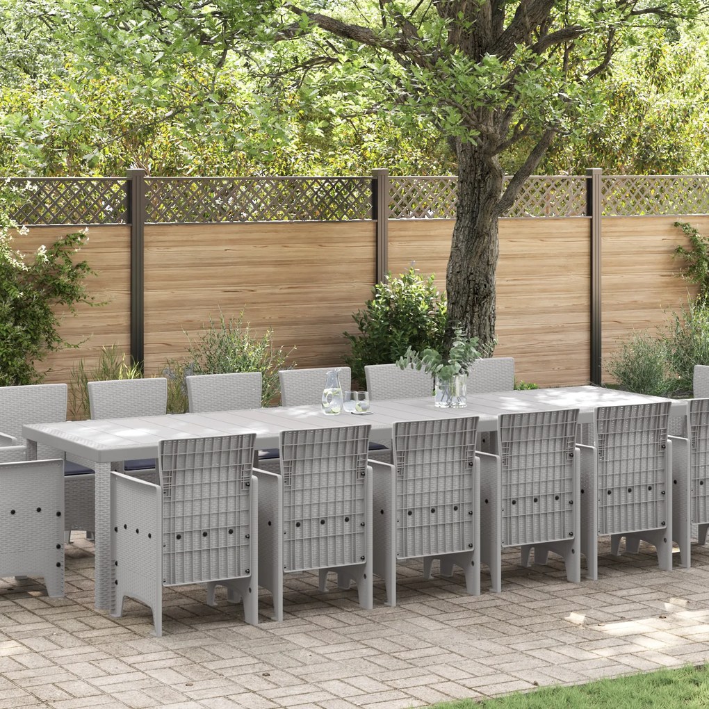 Conjunto de Jantar vidaXL de 15 Peças com Almofadas Cinza Claro Rattan Poly