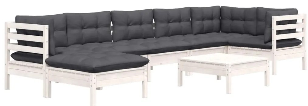 8 pcs conj. lounge de jardim c/ almofadões pinho maciço branco
