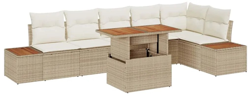 Conjunto de Jantar de Jardim em 7 Peças com Almofadas Bege