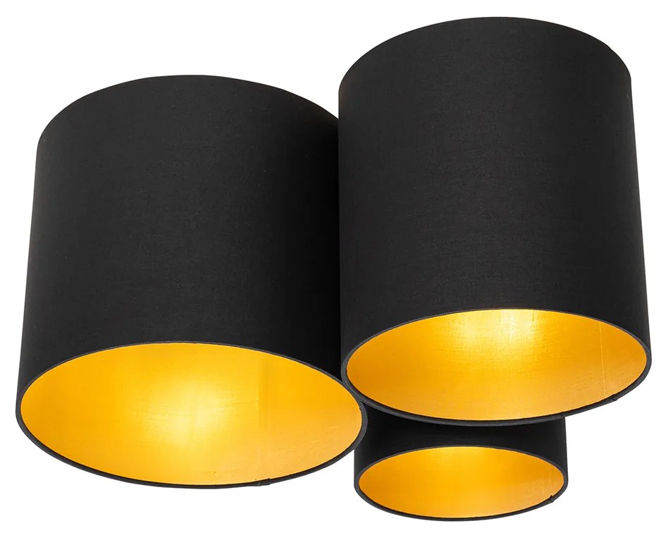 Candeeiro de teto preto com interior dourado 3 luzes - Multidrum Moderno