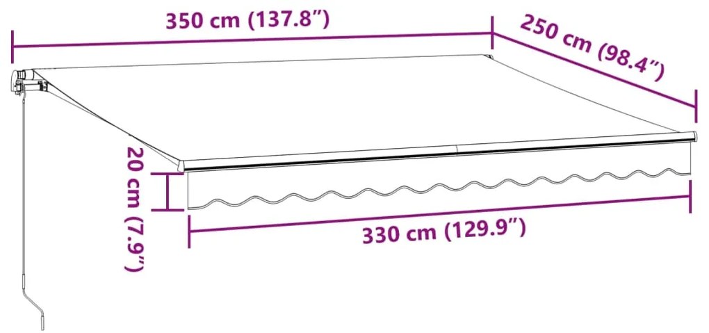 Toldo retrátil manual com luzes LED 350x250 cm castanho