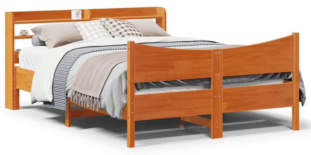 Estrutura cama c/ cabeceira 150x200cm pinho maciço castanho-mel
