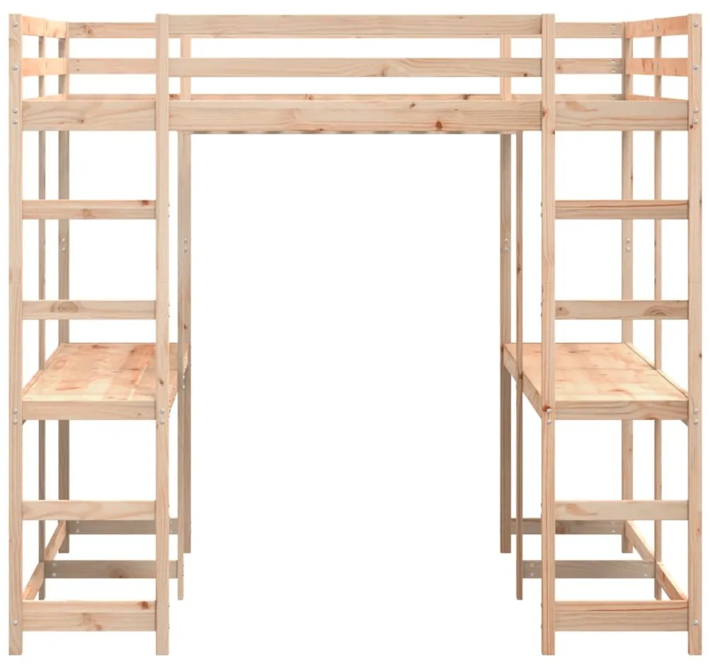 Cama alta com secretária e escada 140x200 cm pinho maciço