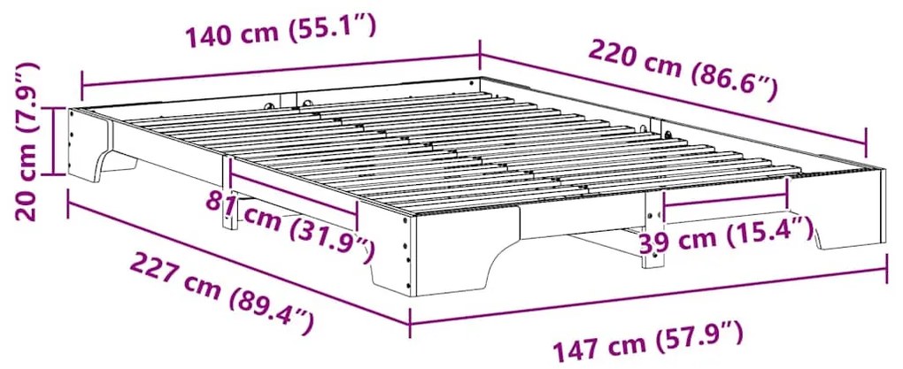 Estrutura de cama de chão Castanho 140 x 220 cm