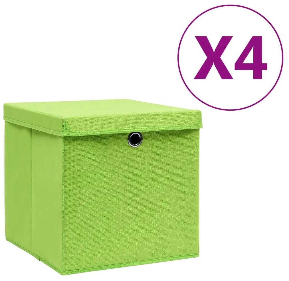 Caixas de arrumação com tampas 4 pcs 28x28x28 cm verde