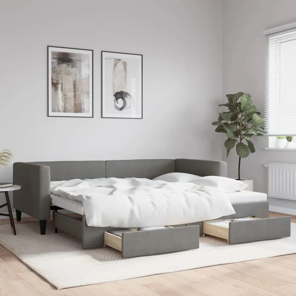 Sofá-cama c/ gavetão e gavetas 90x200 cm tecido cinzento-escuro