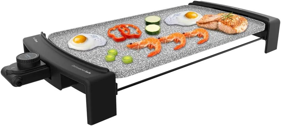 Grelhador elétrico de 2600 W Tasty&Grill 3000 RockWater, Revestimento em pedra RockStone, Resistência em forma de M, Termóstato ajustável, Peças aptas