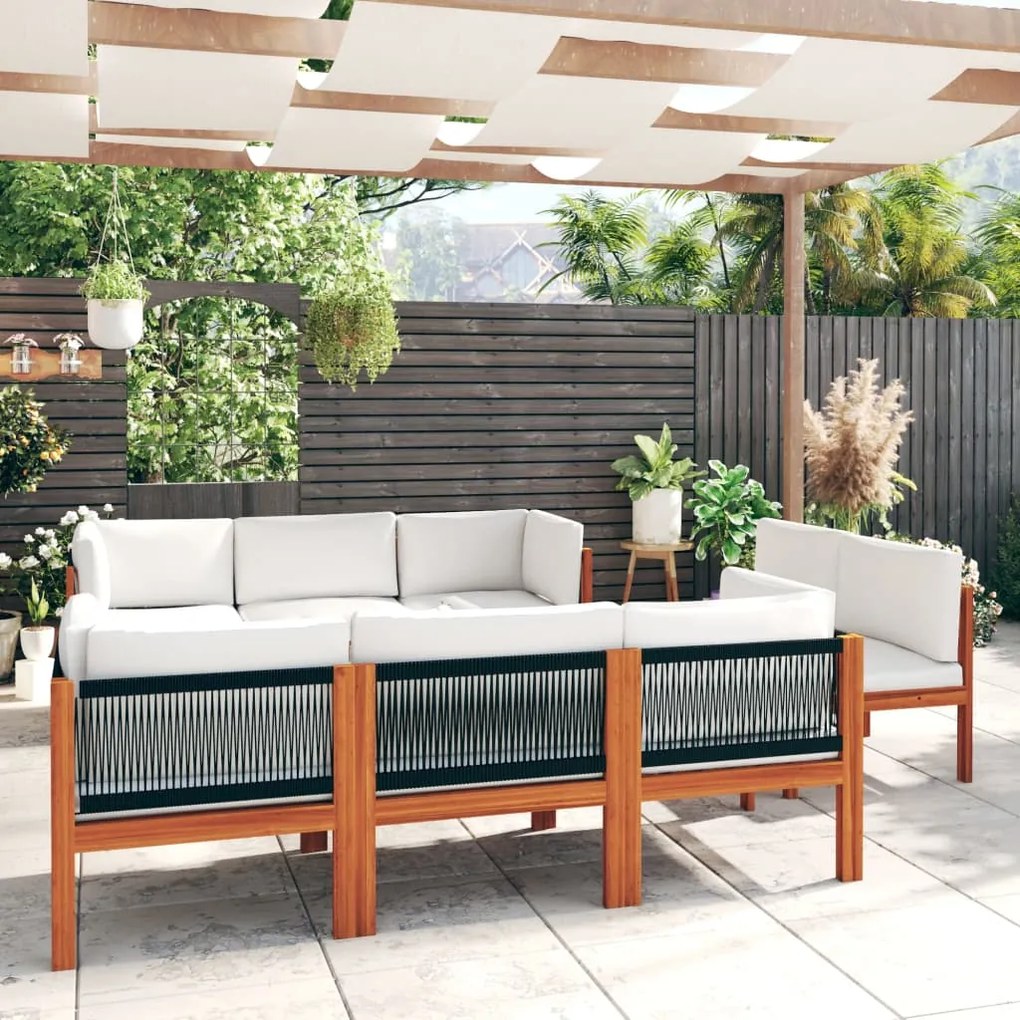 vidaXL 9 pcs conjunto lounge jardim c/ almofadões acácia maciça creme