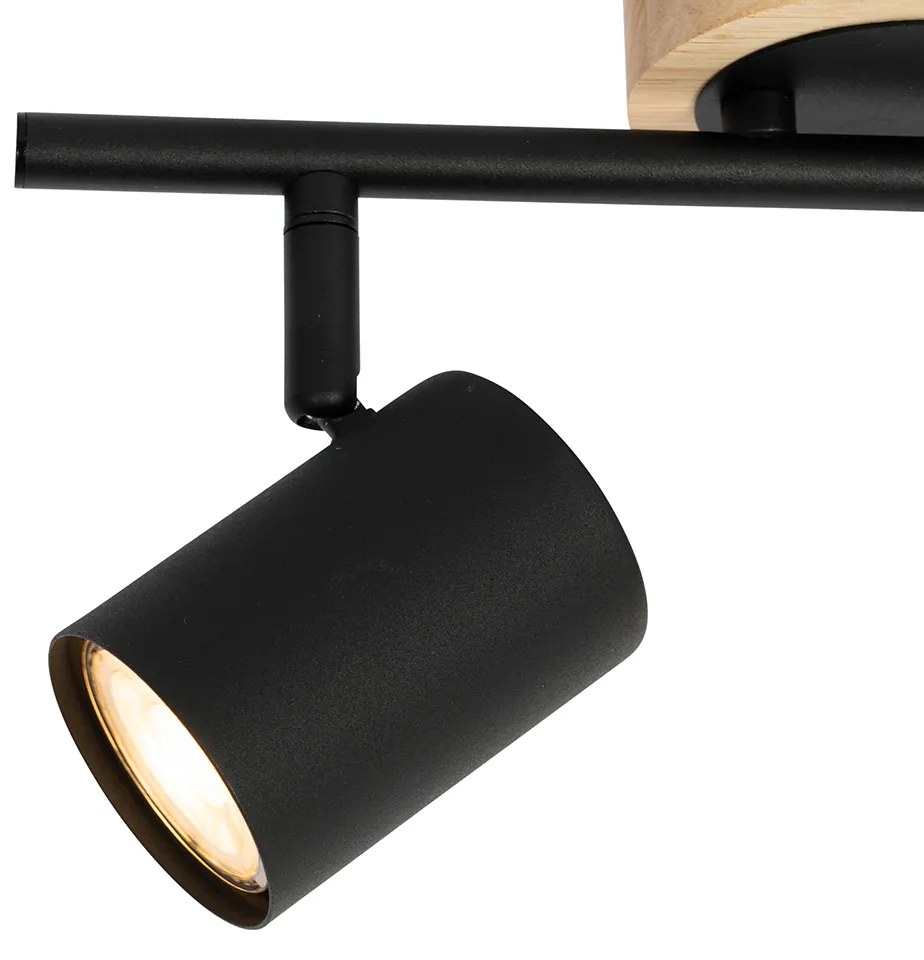 Foco moderno preto com madeira inclinável 2 luzes - Jeana Moderno,Industrial
