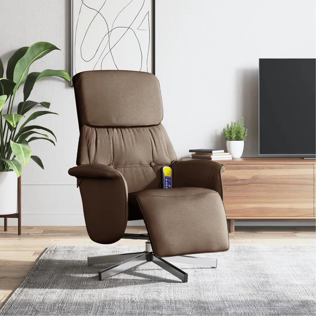 356672 vidaXL Cadeira de massagens reclinável c/ apoio de pés tecido castanho