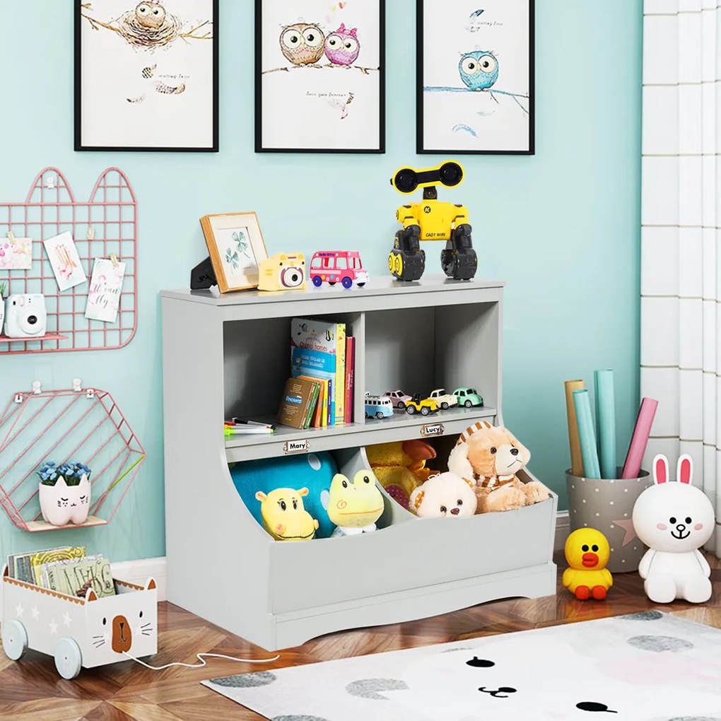 Organizador de brinquedos para crianças com compartimentos Prateleira de armazenamento multiuso 67 x 40 x 62 cm cinza
