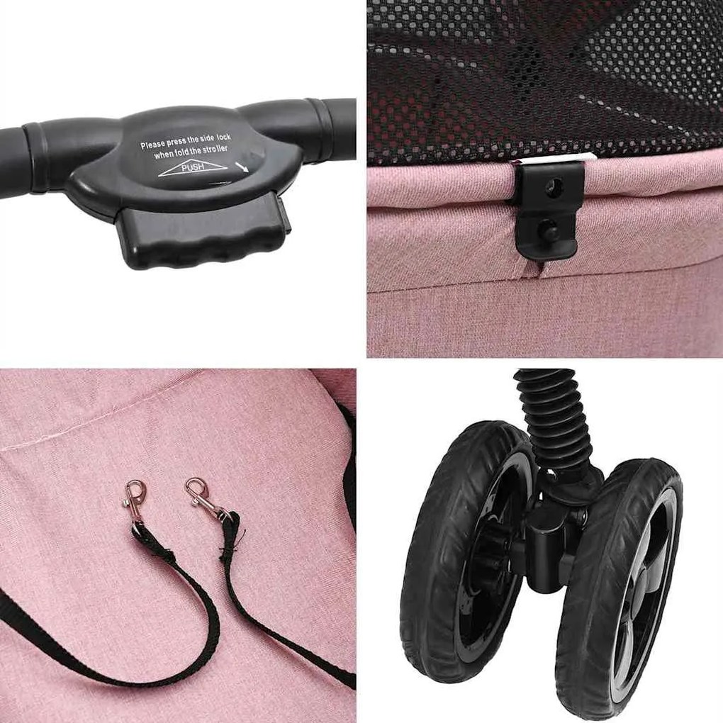 Carrinho de Pet Dobrável Rosa 81 x 47 x 99 cm Tecido Oxford