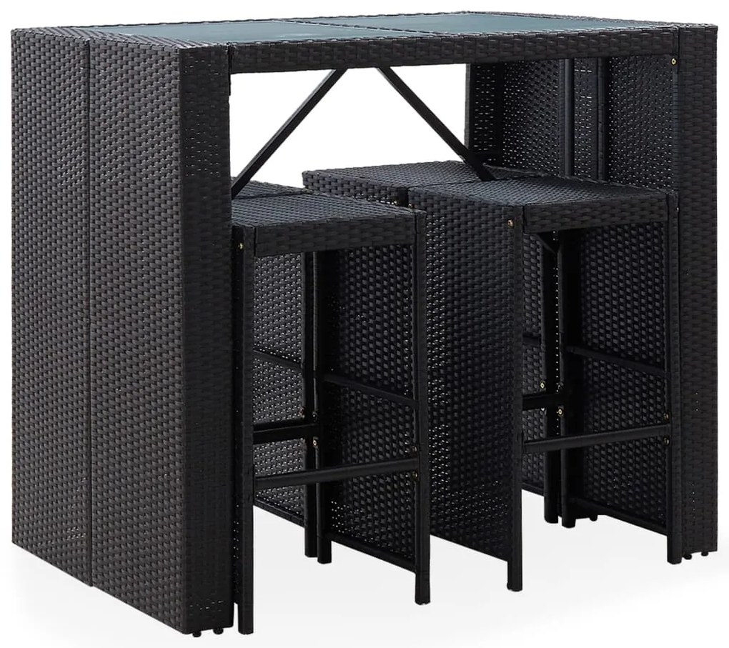 5 pcs conjunto de bar para jardim vime PE e vidro preto