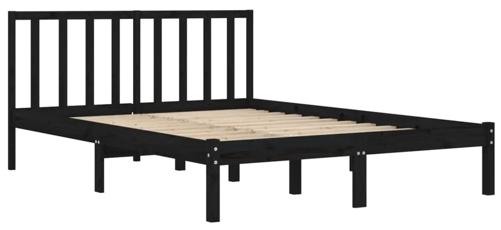 Estrutura cama casal pequena 4FT 120x190 cm pinho maciço preto