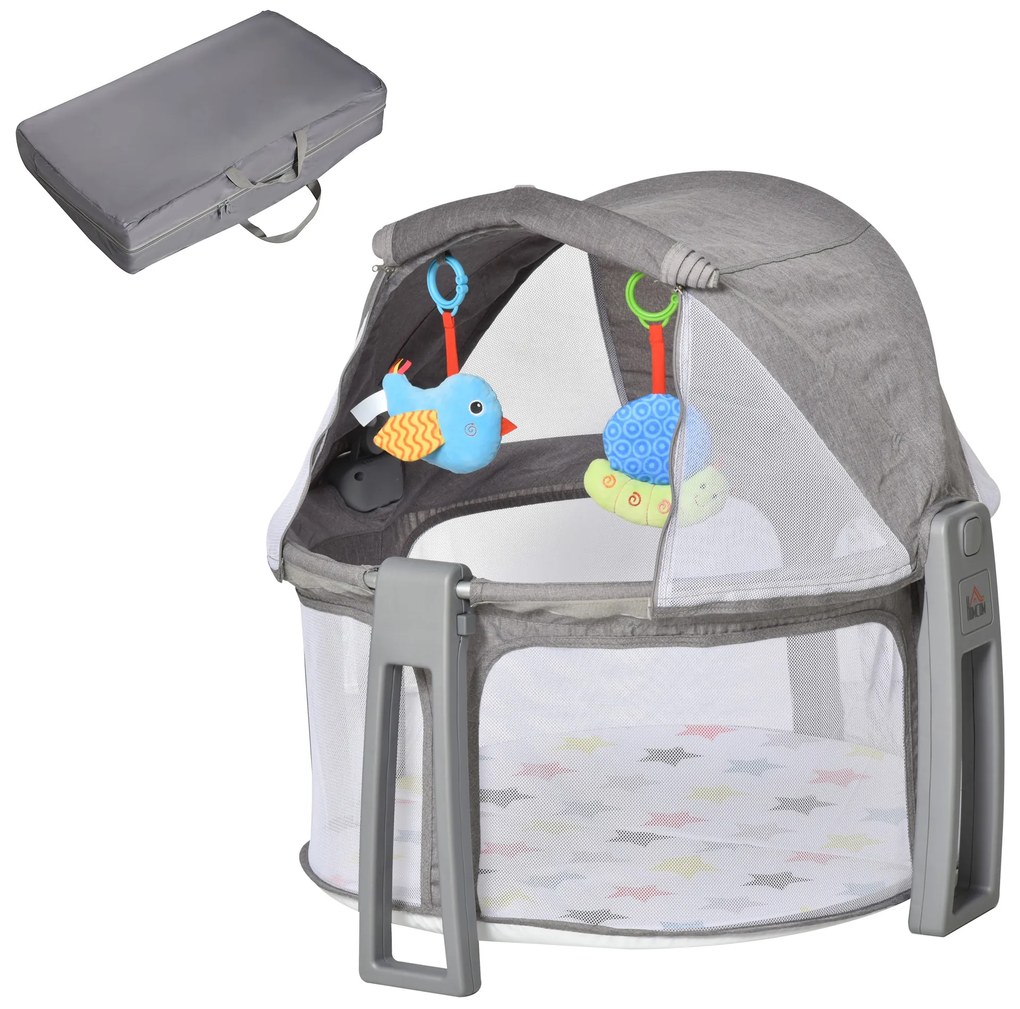 HOMCOM Berço dobrável e portátil para viagem Berço infantil com bolsa de transporte coberta removivel carga 15 kg 70x74x78 cm cinza