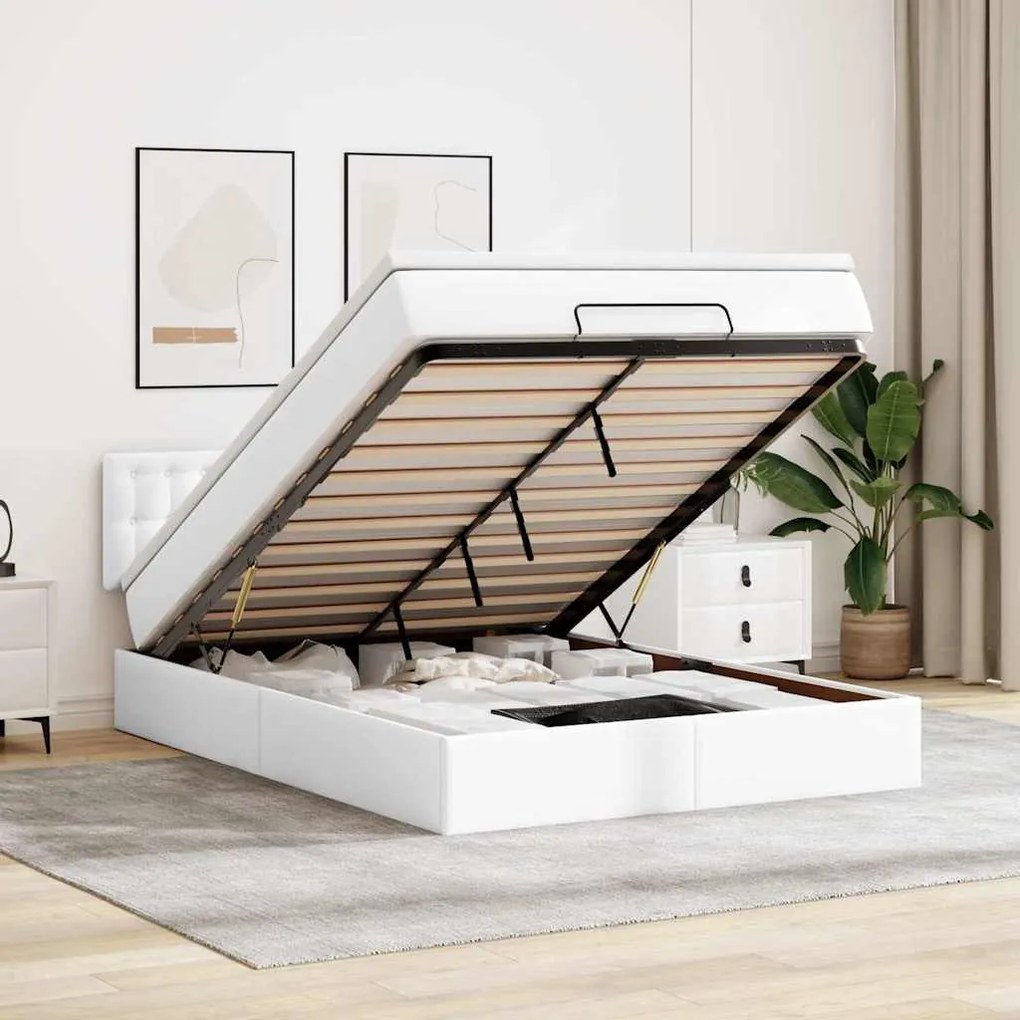 vidaXL Cama otomana com colchões &amp; LEDs 140x190 cm couro artificial