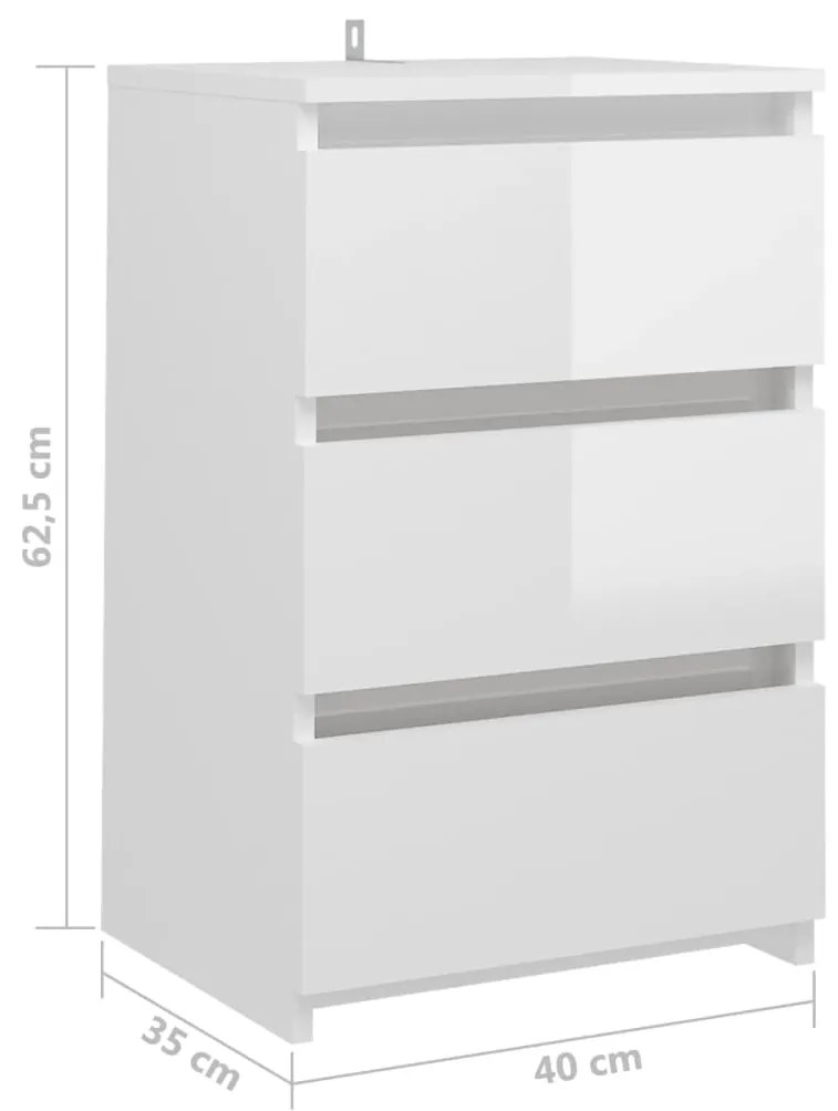 Mesa de cabeceira 40x35x62,5 cm contraplacado branco brilhante