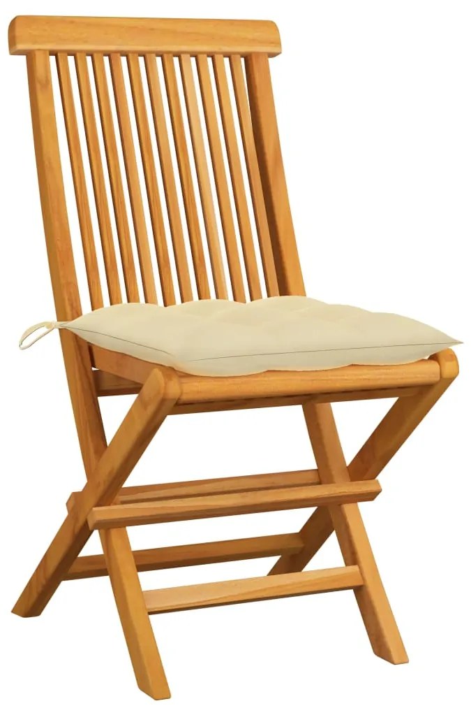 Cadeiras de jardim c/ almofadões branco nata 2 pcs teca maciça