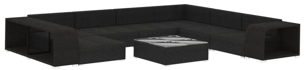 10 pcs conjunto lounge de jardim c/ almofadões vime PE preto