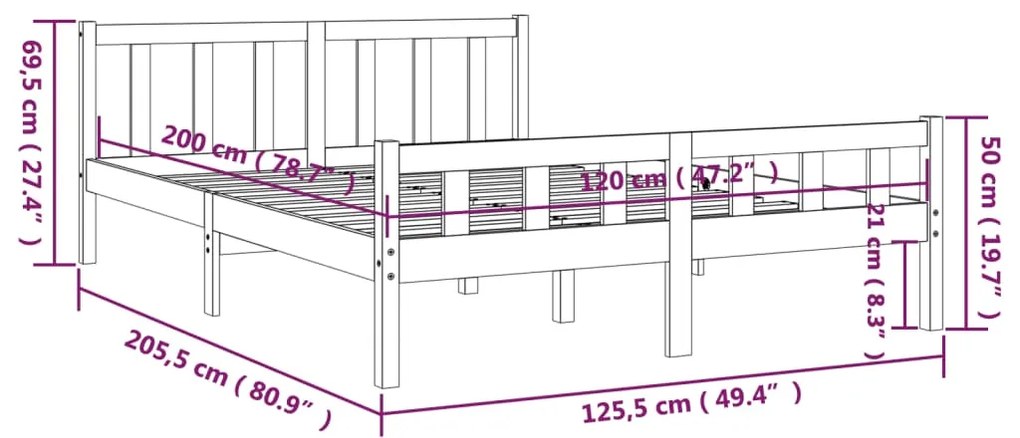 Estrutura de cama 120x200 cm madeira maciça castanho mel