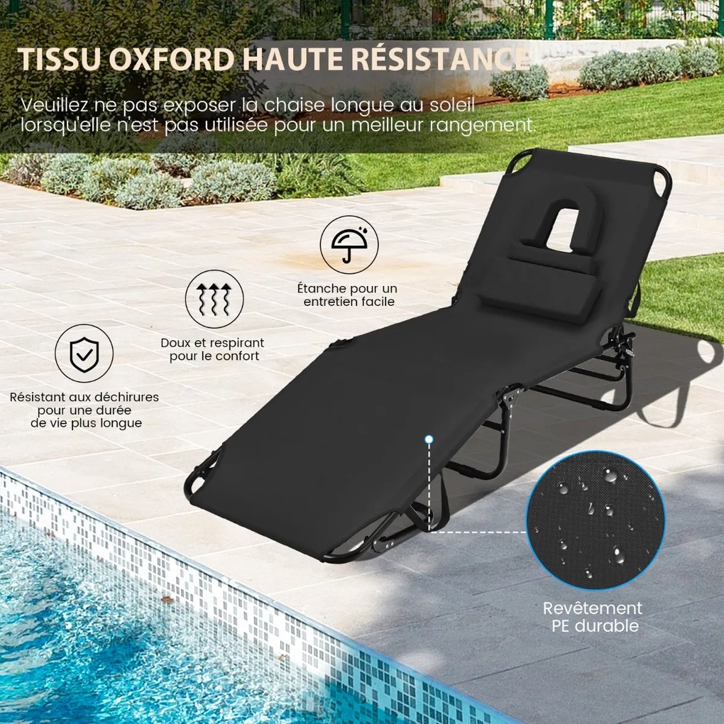 Cadeira de praia reclinável com almofadas removíveis para áreas externas - Cinza