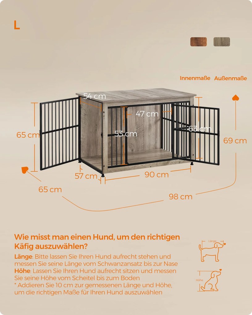 Gaiola para cães até 32 kg com 2 portas 98 x 65 x 69 cm cinza mesclado