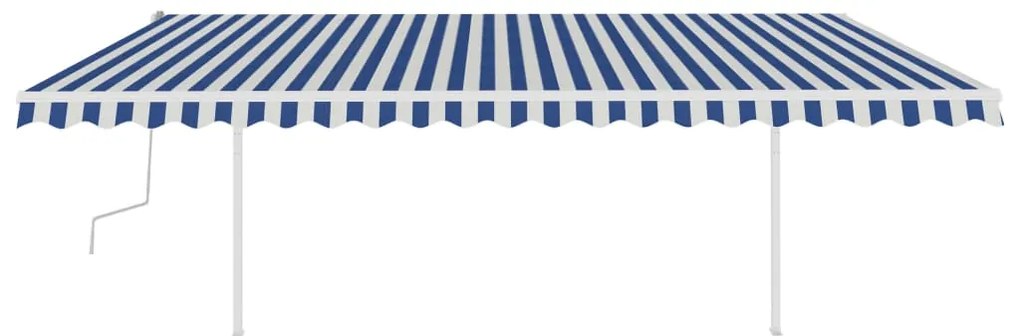 Toldo retrátil manual com luzes LED 5x3 m azul e branco