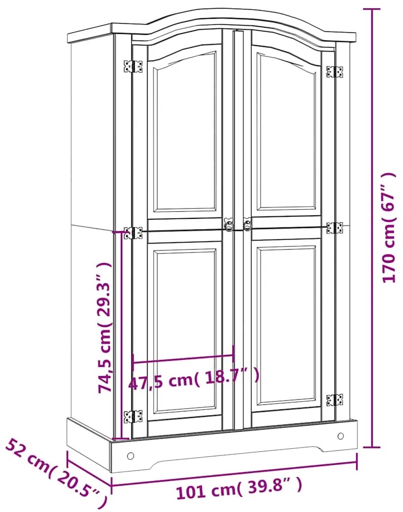 Roupeiro Corona Range pinho mexicano com 2 portas cinzento