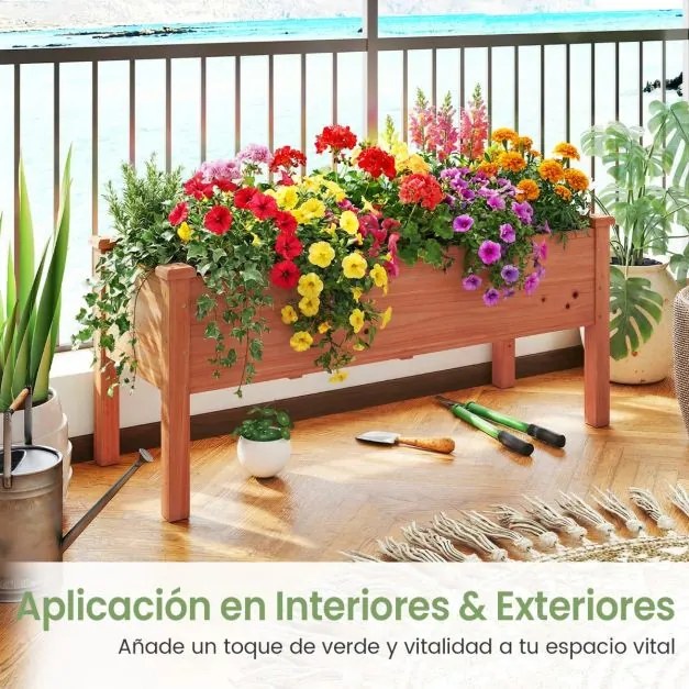 Floreira jardim elevada de madeira de abeto 120 x 43,5 x 51 cm com 5 orifícios de drenagem Laranja
