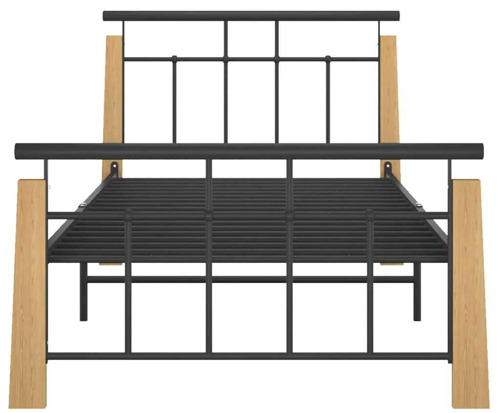 Estrutura de cama 100x200 cm metal/madeira de carvalho maciça