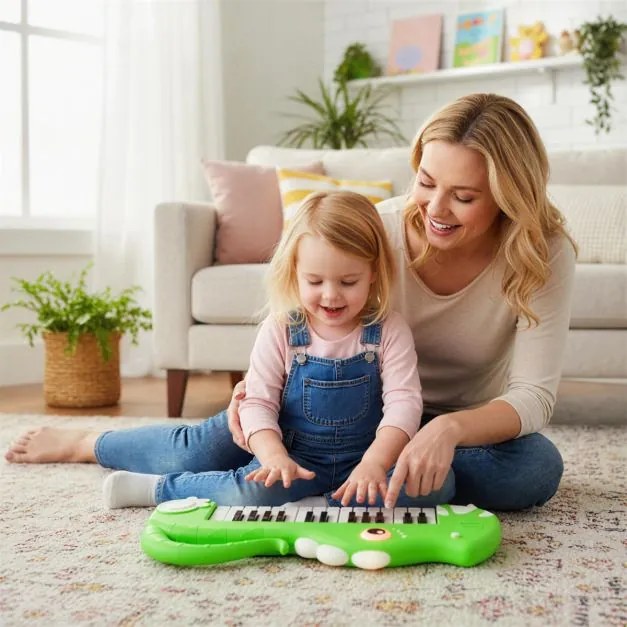 Piano infantil de 25 teclas em forma de dinossauro com música e luzes integradas para maiores de 3 anos Verde