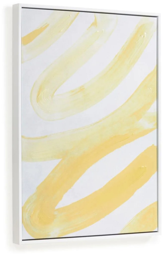 Kave Home - Quadro Lien com linhas amarelo e branco 50 x 70 cm