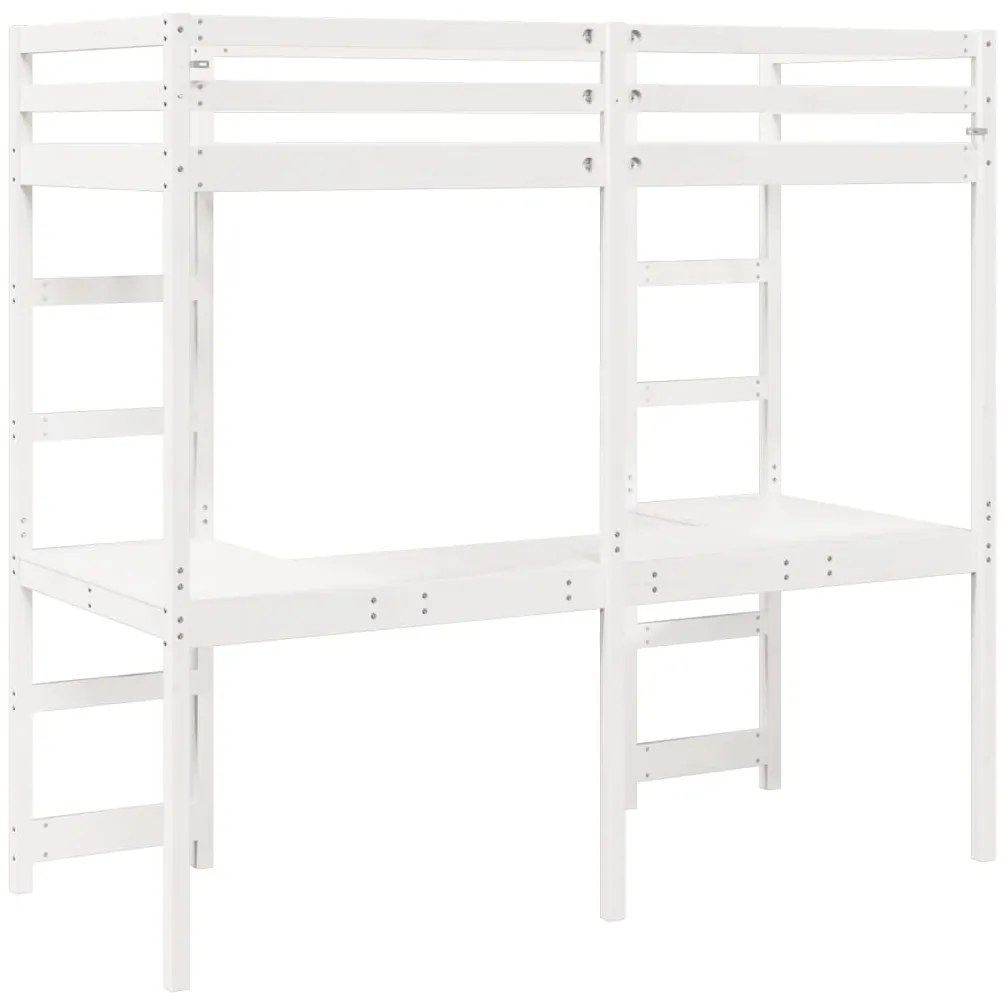 Cama alta sem colchão 80x200 cm pinho maciço branco
